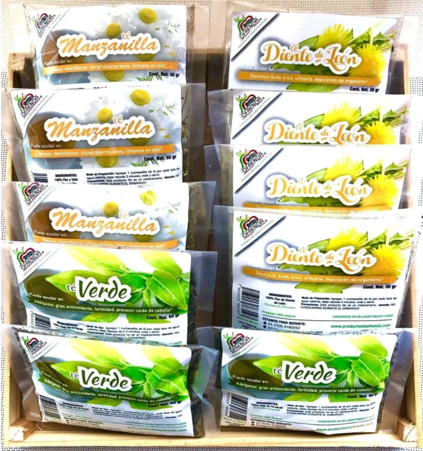 Kit A - 4 Dientes De León, 3 Tés Verde, 3 Té Manzanilla